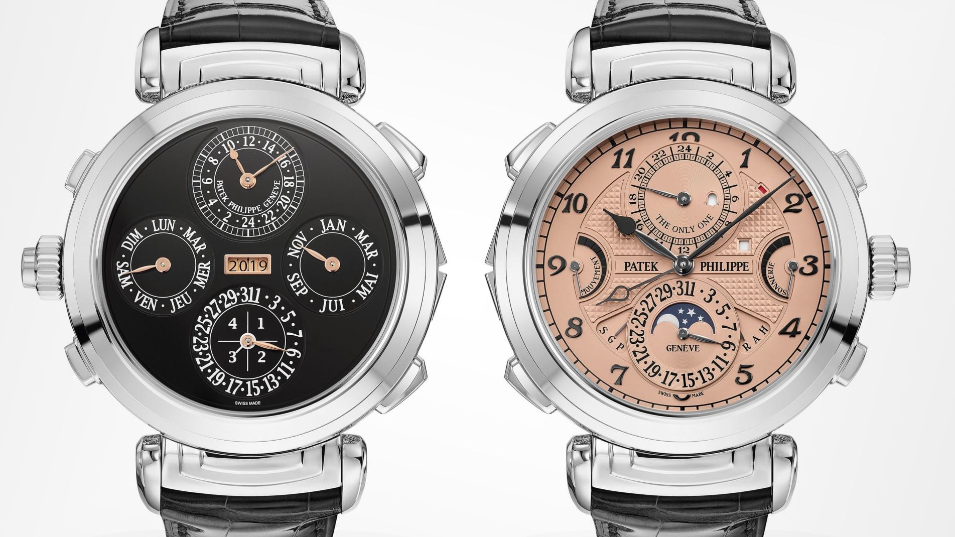 Patek Philippe Grandmaster Chime Ref. 6300A-010, showing both dial faces of the unique stainless steel Only Watch edition